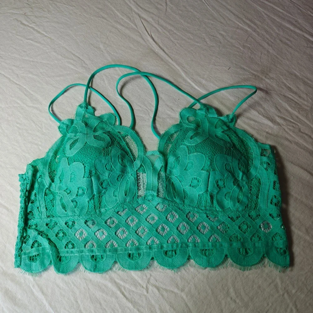Zenana‎ Floral Lace Bralette Mint Longline Removable Pads boho 3X plus size